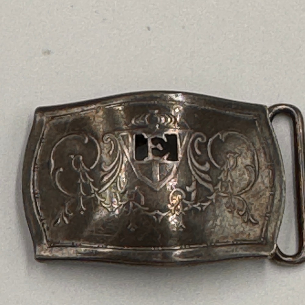 Vintage Hickok Art Deco Silver Plated Belt Buckle Initial E Shield Crown Design